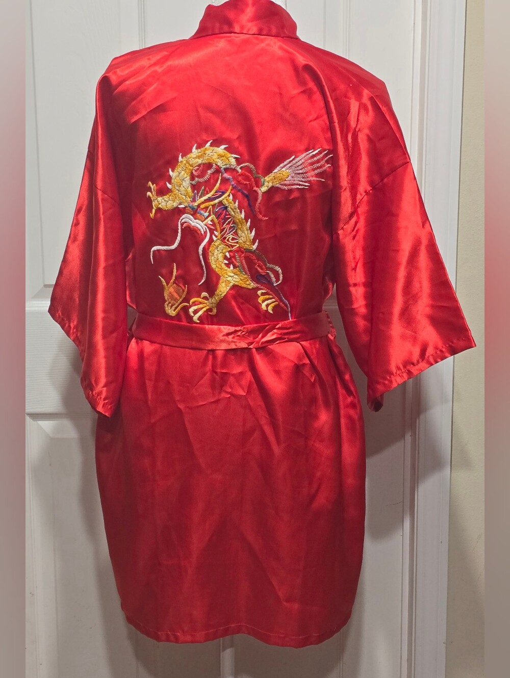 Vintage Esme Embroidered Dragon Kimono Red Chinese Robe